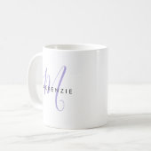 Elegantes modernes Lavenderskriptmonogramm Kaffeetasse (Vorderseite Links)
