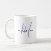 Elegantes modernes Lavenderskriptmonogramm Kaffeetasse (Links)