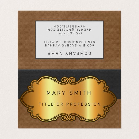 Elegantes modernes Leather Gold Visitenkarten (Außenseite Aufgefaltet)