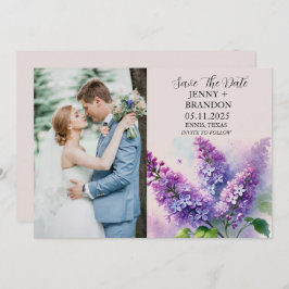 Elegantes modernes Lila Lilac Floral Foto Hochzeit Save The Date