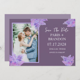 Elegantes modernes Lila Lilac Floral Foto Hochzeit Save The Date