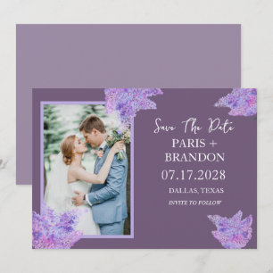 Elegantes modernes Lila Lilac Floral Foto Hochzeit Save The Date