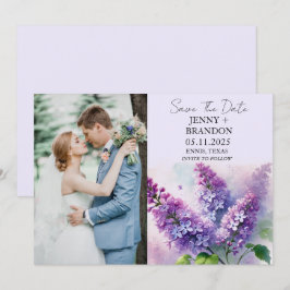 Elegantes modernes Lila Lilac Floral Foto Hochzeit Save The Date