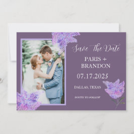 Elegantes modernes Lila Lilac Floral Foto Hochzeit Save The Date