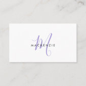 Elegantes modernes lila Schriftmonogramm QR-Code Visitenkarte (Vorderseite)