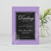 Elegantes modernes lila-schwarzes Brautparty Einladung (Stehend Vorderseite)