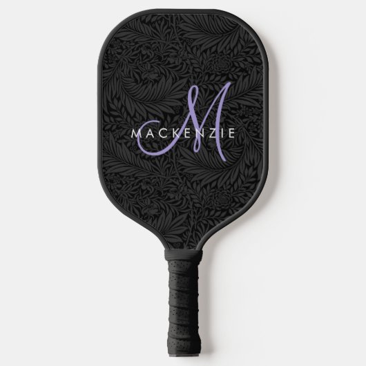 Elegantes, modernes Lila Script Monogram Pickleball Schläger (Vorderseite)