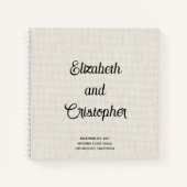 Elegantes, modernes Linen Script Wedding Guest Boo Notizblock (Vorderseite)
