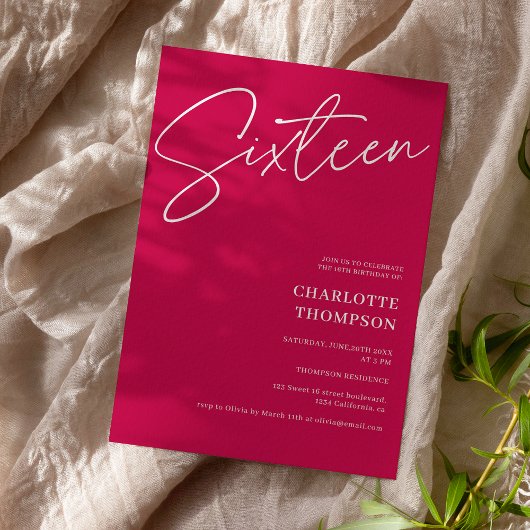 Elegantes modernes magenta Foto Sweet 16 Einladung