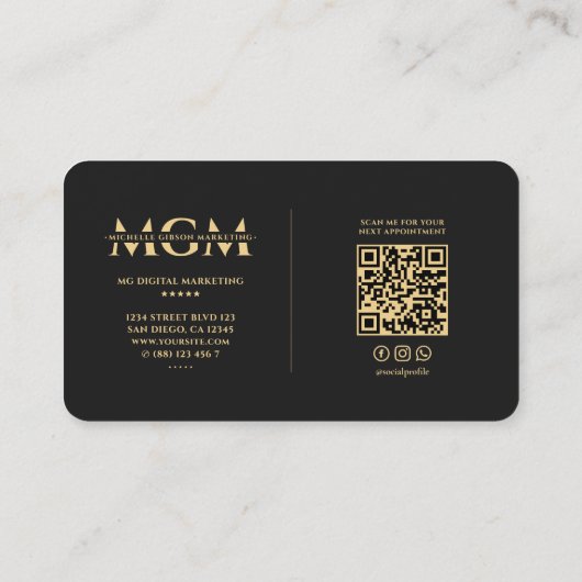 Elegantes, modernes Marketing Monogram Black Visitenkarte (Rückseite)