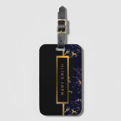 Elegantes, modernes Marmorschwarz Gold Gepäckanhänger (Vorderseite Vertikal)