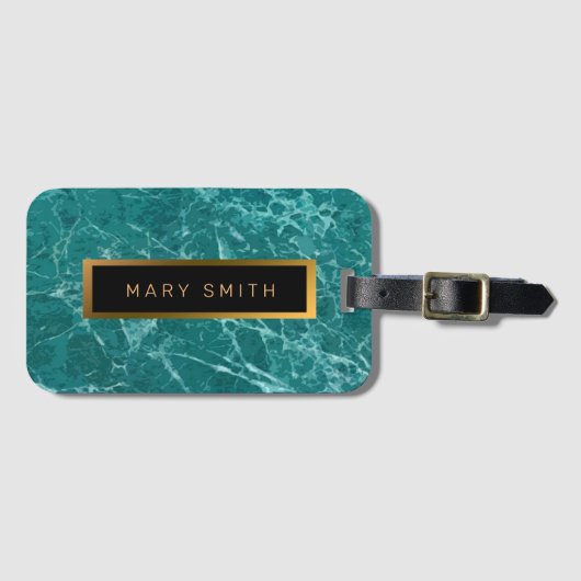 Elegantes, modernes Marmorschwarz Gold Gepäckanhänger (Vorderseite (Horizontal))