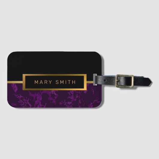 Elegantes, modernes Marmorschwarz Gold Gepäckanhänger (Vorderseite (Horizontal))