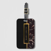 Elegantes, modernes Marmorschwarz Gold Gepäckanhänger (Vorderseite Vertikal)