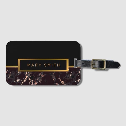 Elegantes, modernes Marmorschwarz Gold Gepäckanhänger (Vorderseite (Horizontal))