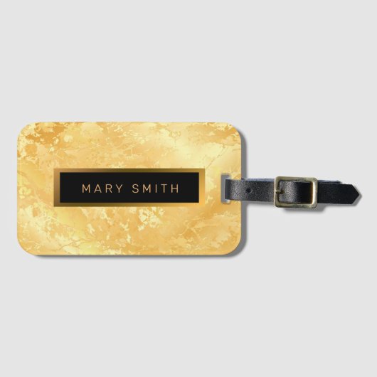 Elegantes, modernes Marmorschwarz Gold Gepäckanhänger (Vorderseite (Horizontal))