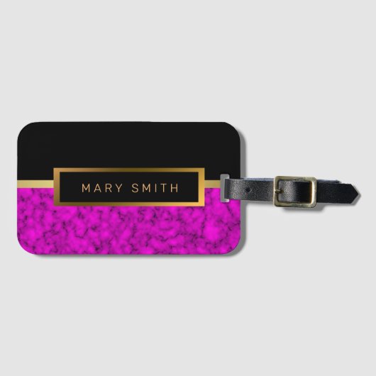 Elegantes, modernes Marmorschwarz Gold Gepäckanhänger (Vorderseite (Horizontal))