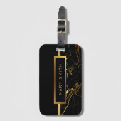 Elegantes, modernes Marmorschwarz Gold Gepäckanhänger (Vorderseite Vertikal)