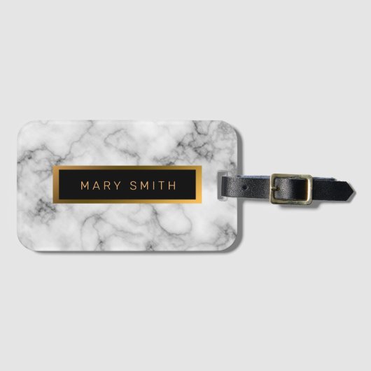 Elegantes, modernes Marmorschwarz Gold Gepäckanhänger (Vorderseite (Horizontal))