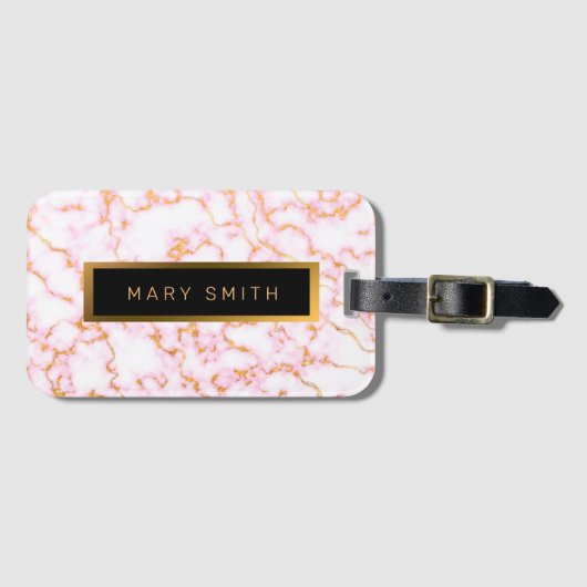 Elegantes, modernes Marmorschwarz Gold Gepäckanhänger (Vorderseite (Horizontal))