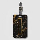 Elegantes, modernes Marmorschwarz Gold Gepäckanhänger (Vorderseite Vertikal)