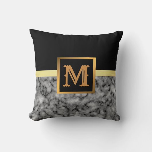 Elegantes, modernes Marmorschwarz Gold Kissen (Vorderseite)