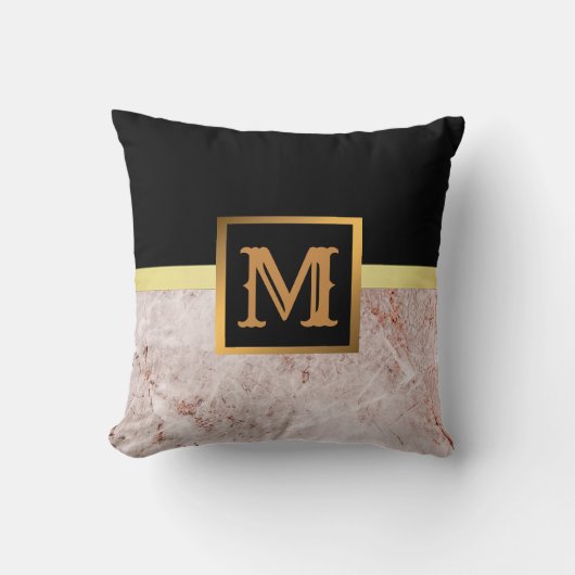 Elegantes, modernes Marmorschwarz Gold Kissen (Vorderseite)