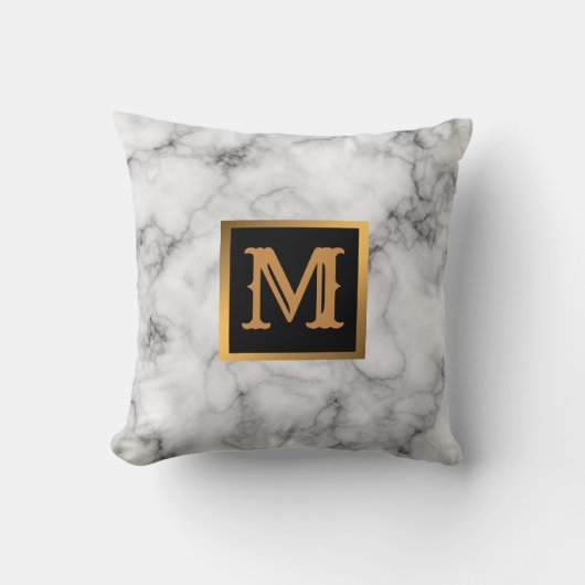 Elegantes, modernes Marmorschwarz Gold Kissen (Vorderseite)
