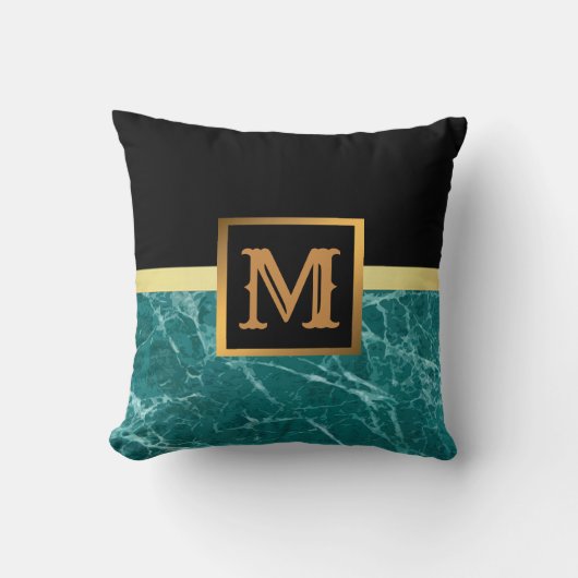 Elegantes, modernes Marmorschwarz Gold Kissen (Vorderseite)