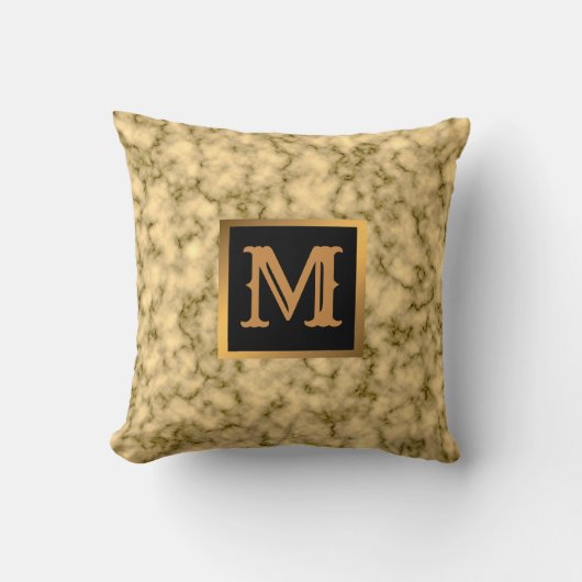 Elegantes, modernes Marmorschwarz Gold Kissen (Vorderseite)