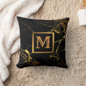 Elegantes, modernes Marmorschwarz Gold Kissen (Decke)