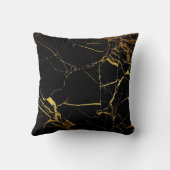 Elegantes, modernes Marmorschwarz Gold Kissen (Rückseite)