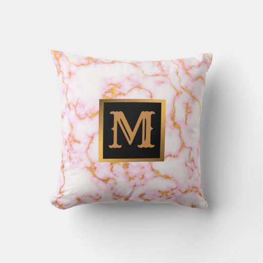 Elegantes, modernes Marmorschwarz Gold Kissen (Vorderseite)