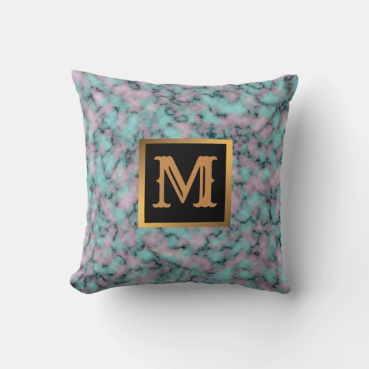 Elegantes, modernes Marmorschwarz Gold Kissen (Vorderseite)