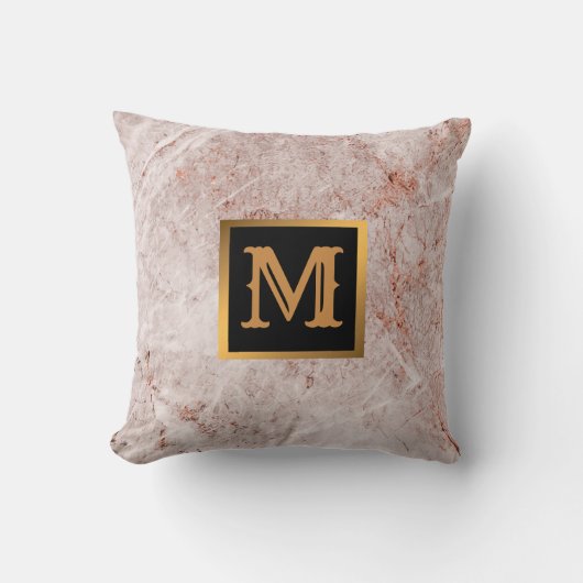 Elegantes, modernes Marmorschwarz Gold Kissen (Vorderseite)