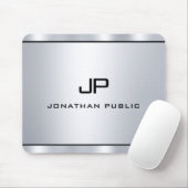 Elegantes, modernes Metallsilber-Look Monogramm Mousepad (Mit Mouse)