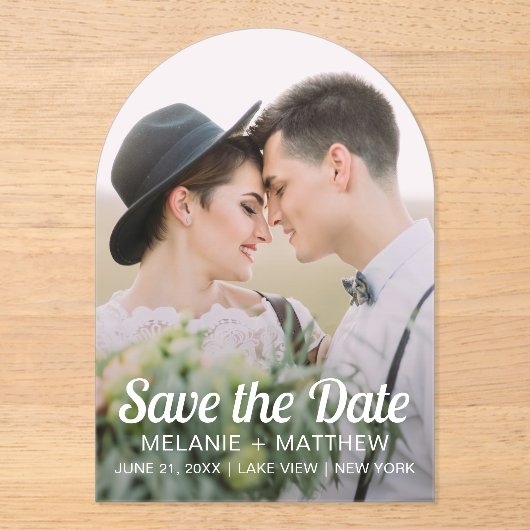 Elegantes modernes Minimales Foto Save the Date Acryleinladungen (Vorderseite)
