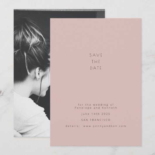 Elegantes, modernes Minimalistisches Foto mit scha Save The Date (Vorne/Hinten)
