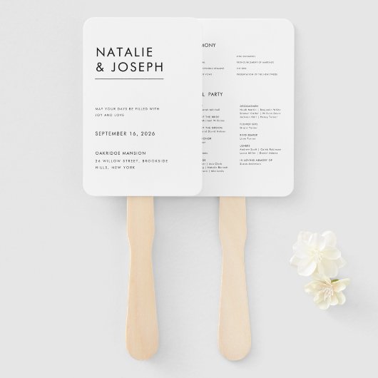 Elegantes modernes Minimalistisches Hochzeitsprogr Fächer (Vorne und Hinten)