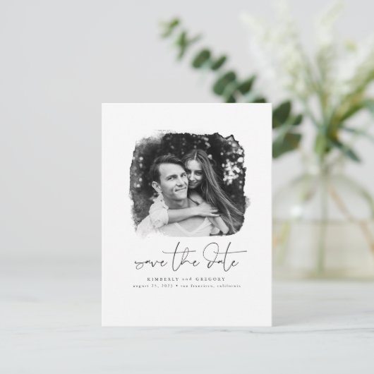 Elegantes modernes Minimalistisches Save the Date Ankündigungspostkarte (Stehend Vorderseite)
