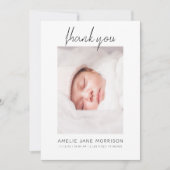 Elegantes, modernes Minimalistisches Script Baby F Dankeskarte (Vorderseite)