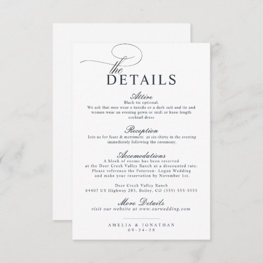 Elegantes, modernes Minimalistisches Skript Hochze Begleitkarte (Vorne/Hinten)