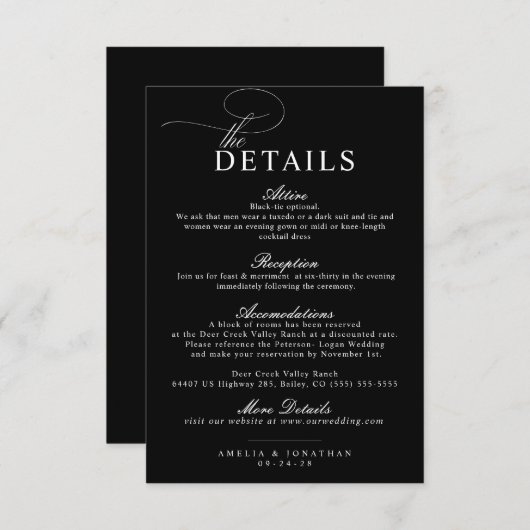 Elegantes, modernes Minimalistisches Skript Hochze Begleitkarte (Vorne/Hinten)