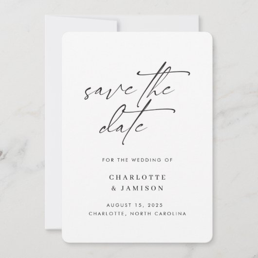 Elegantes modernes minimalistisches Skript Schwarz Save The Date (Vorderseite)