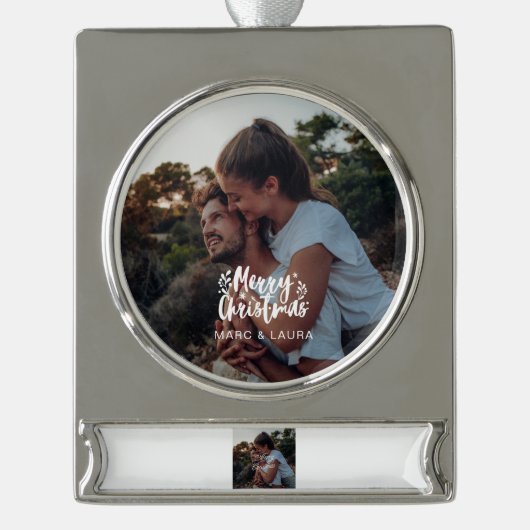 Elegantes modernes Minimalistisches Weihnachtskupp Banner-Ornament Silber (Vorderseite)