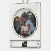 Elegantes modernes Minimalistisches Weihnachtskupp Banner-Ornament Silber (Links)