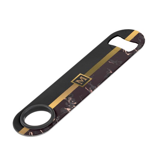 Elegantes, modernes Mit Monogramm Marmorschwarz Speed Flaschenöffner (Vorderseite Schrägansicht)