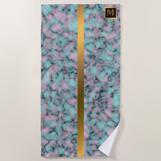 Elegantes, modernes Mit Monogramm Marmorschwarz Strandtuch (Vorderseite)