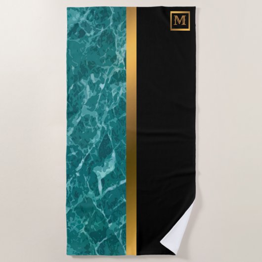 Elegantes, modernes Mit Monogramm Marmorschwarz Strandtuch (Vorderseite)