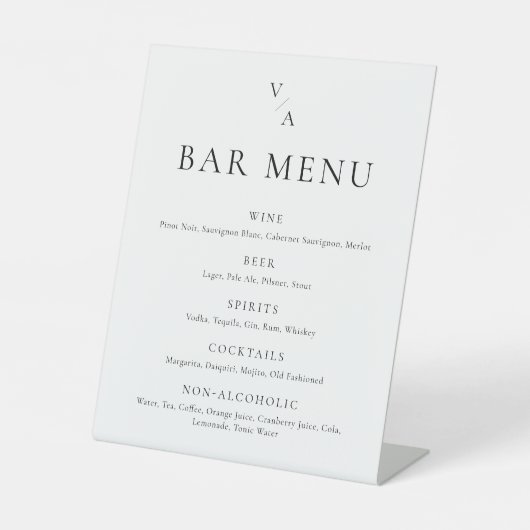 Elegantes, modernes Mongram Wedding Bar Menu Sockelschild (Vorderseite)